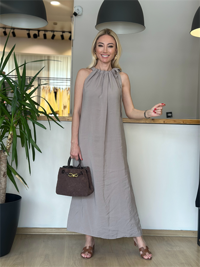 Datça Omuzdan Bağlamalı Taş Elbise