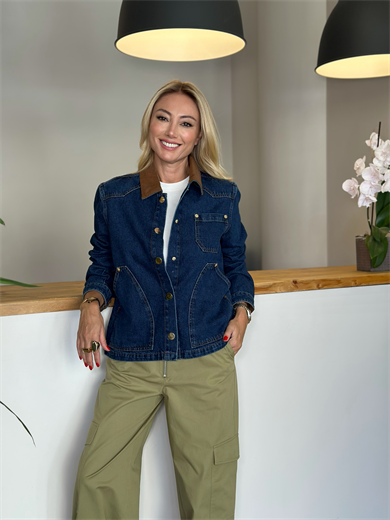 Denim Kadife Yaka Detaylı Ceket Askı00341