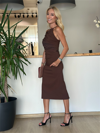 Drapeli Kahve Elbise