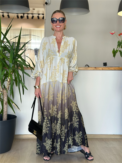 Dubai Sarı Siyah Geçişli Elbise