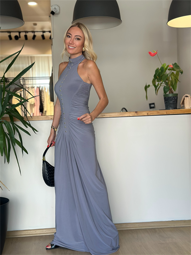 Düğme Detaylı Modern Gri Elbise Askı0098