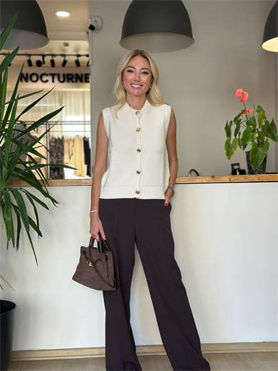 Ekru Düğme Detaylı Yelek Askı0085