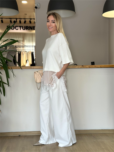 Ekru Pudra Saten Dantelli Bluz Askı00137