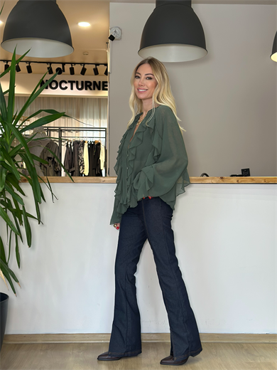 Fırfır Detaylı Modern Yeşil Gömlek Askı0050