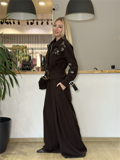 Flower Kahve Taş Detaylı Takım Askı00412