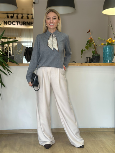 Fular Detaylı Gri Triko Askı00367