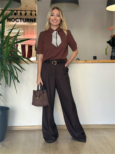 Fular Detaylı Kahve Triko Askı00286