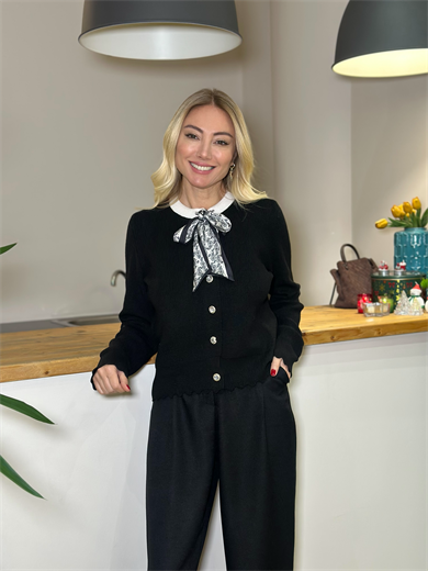 Fular Detaylı Siyah Hırka Askı00419