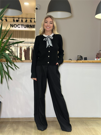 Fular Detaylı Siyah Hırka Askı00419