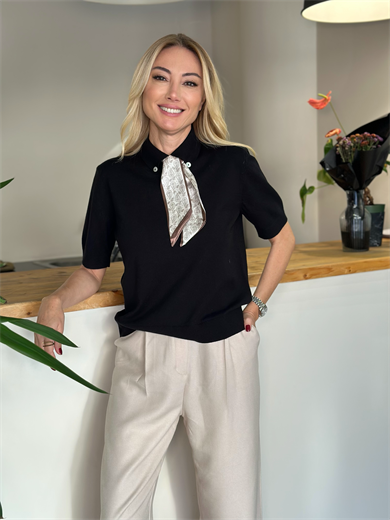 Fular Detaylı Siyah Triko Askı00289