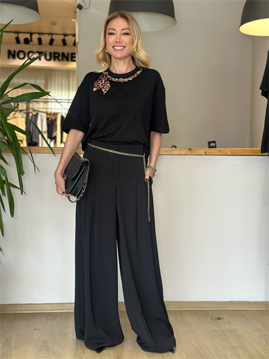 Fular Zincir  Detaylı Siyah Tshirt Askı0015