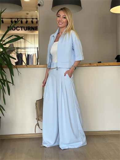 Gold Kemer Detaylı Bebe Mavisi Pantolon Askı00176