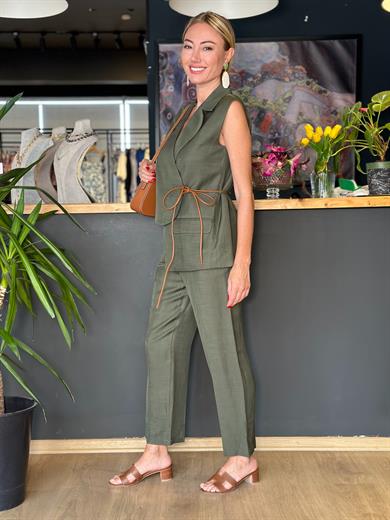 Haki Asimetrik Yelekli Özel Dikim Takım