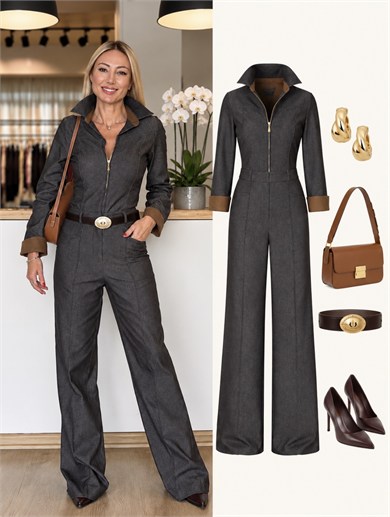 Kadife Yaka Detaylı Denim Gömlek Askı00373