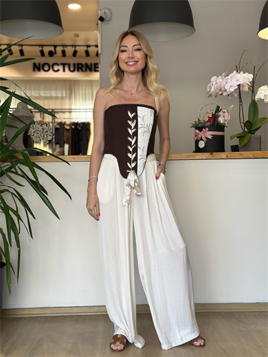 Kahve Beyaz Detaylı Korse Askı00147