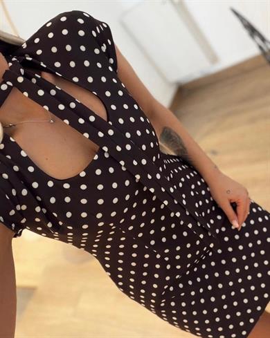 Kahve puantiye Elbise