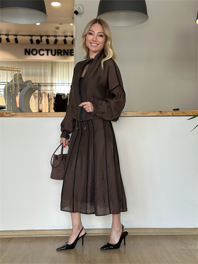 Kahve Siyah Şeritli Etekli Takım Askı0078