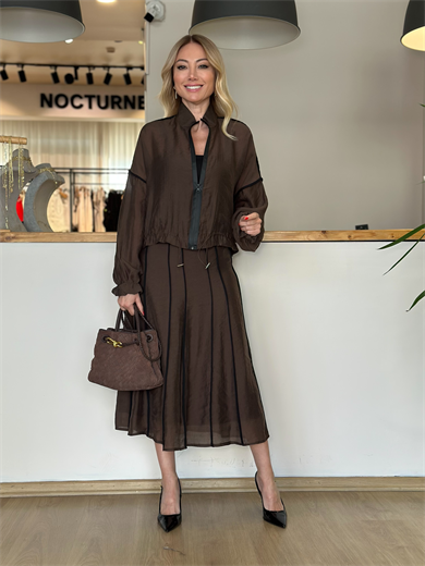 Kahve Siyah Şeritli Etekli Takım Askı0078