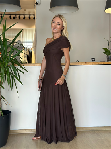 Kahve Tek Omuz Elbise