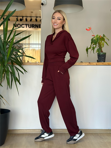 Kapüşonlu Bordo Modal Takım Askı00173