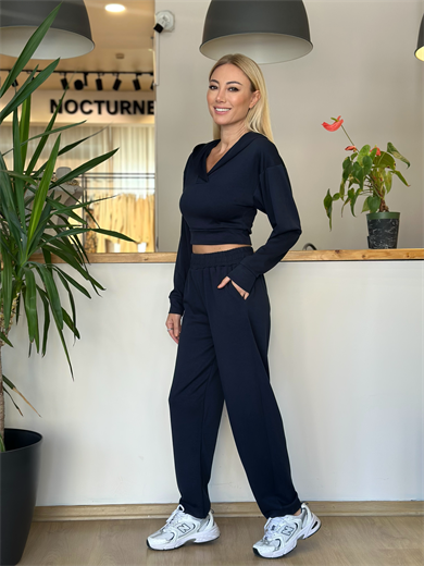 kapüşonlu Lacivert Modal Takım AskıI00174