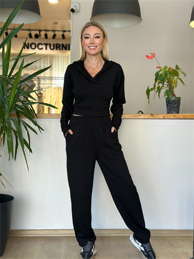 Kapüşonlu Siyah Modal Takım askı00175