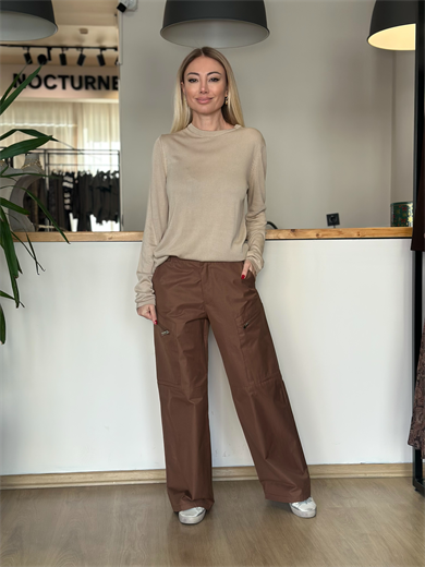 Kargo Fermuar Cep Detaylı Kahve Pantolon Askı00126