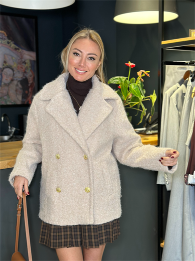 Kaşe Gold Düğme Detaylı Kaban 