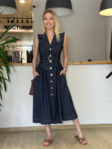 Kemer Detaylı Denim Elbise Askı00209