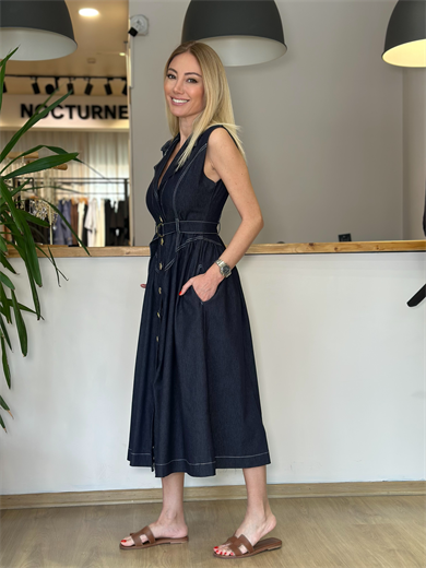 Kemer Detaylı Denim Elbise Askı00209