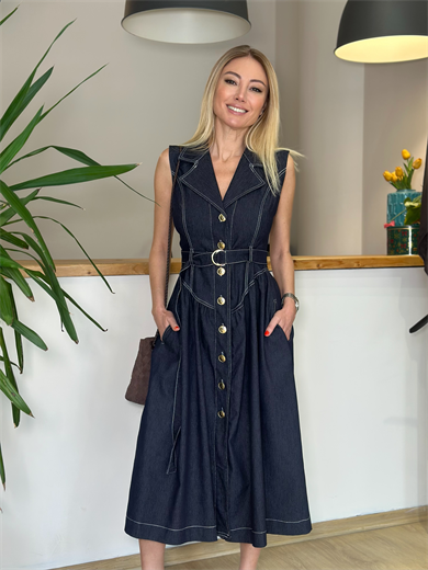 Kemer Detaylı Denim Elbise Askı00209