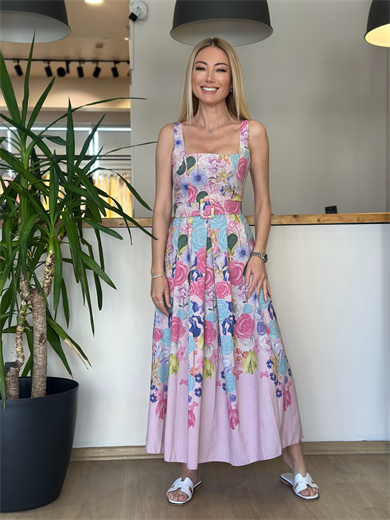 Kemerli Çiçek Desen Elbise