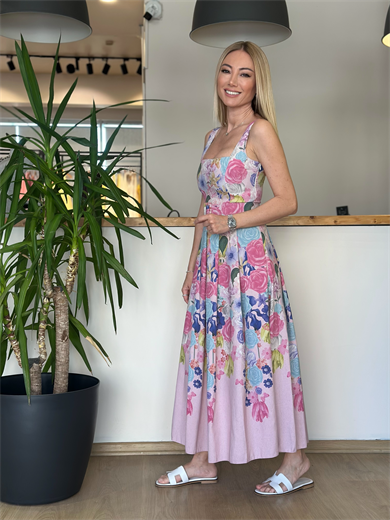 Kemerli Çiçek Desen Elbise