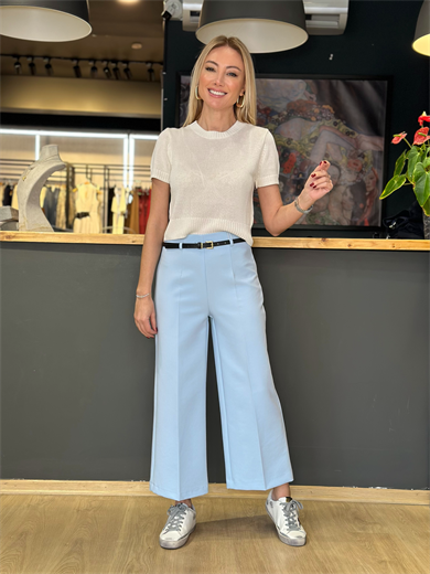 Kemerli Culotto Mavi Pantolon