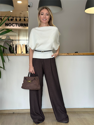 Kemerli Ekru Triko Askı132