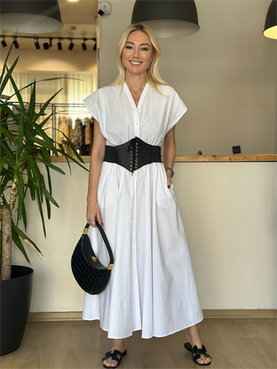 Kemerli Gömlek Elbise