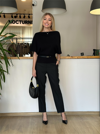 Kemerli Siyah Yarasa Kol Triko Askı0088