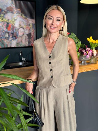 Keten Camel Yelekli Takım