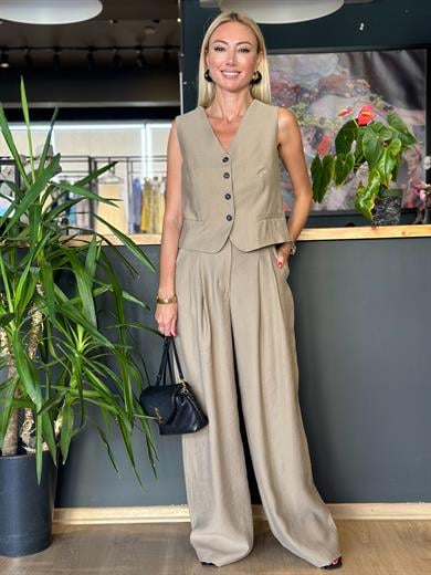 Keten Camel Yelekli Takım