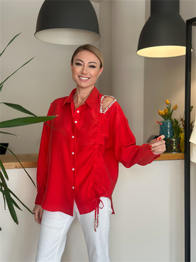 Kırmızı Taş Detaylı Paris Gömlek Askı00169