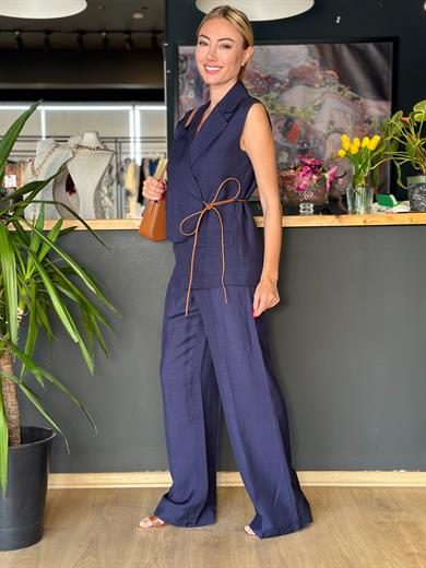 Lacivert Asimetrik Yelekli Özel Dikim Takım