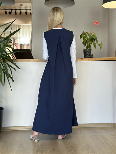 Lacivert Beyaz Gül Detaylı Elbise Askı00101