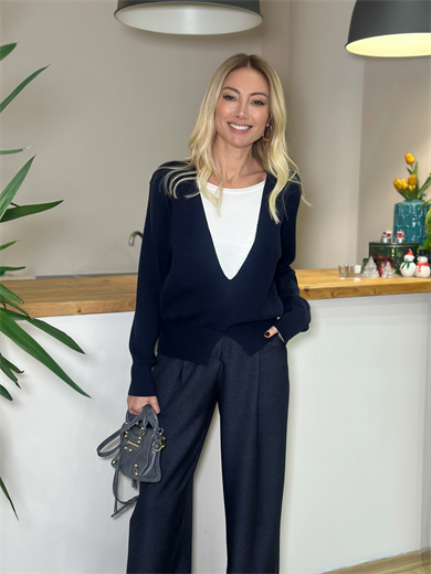 Lacivert Ekru İkili Kazak Askı00479