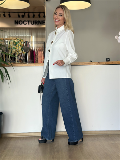 Lacivert Geniş Paça Denim Askı00348