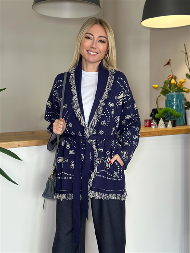 Lacivert Kuşaklı Modern Hırka Askı00392