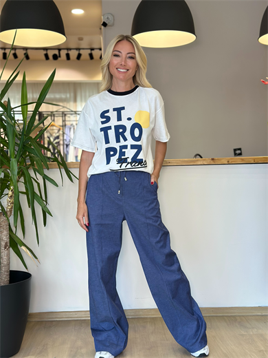 Lacivert Lastikli Pantolon