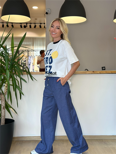 Lacivert Lastikli Pantolon