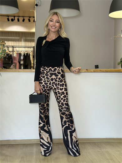 Leopar İspanyol Paça Pantolon Askı00389