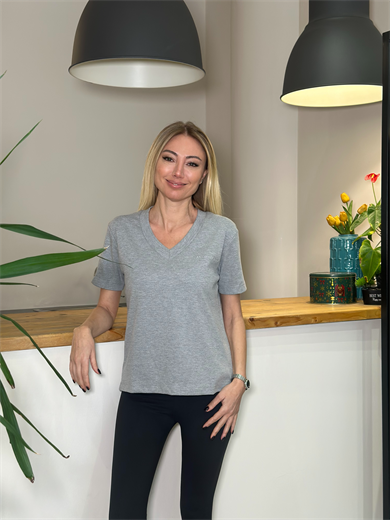 Marka Model Gri V Yaka Tşhirt Askı0083