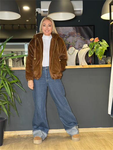 Marka Model Kapüşonlu Taba Kısa Mont